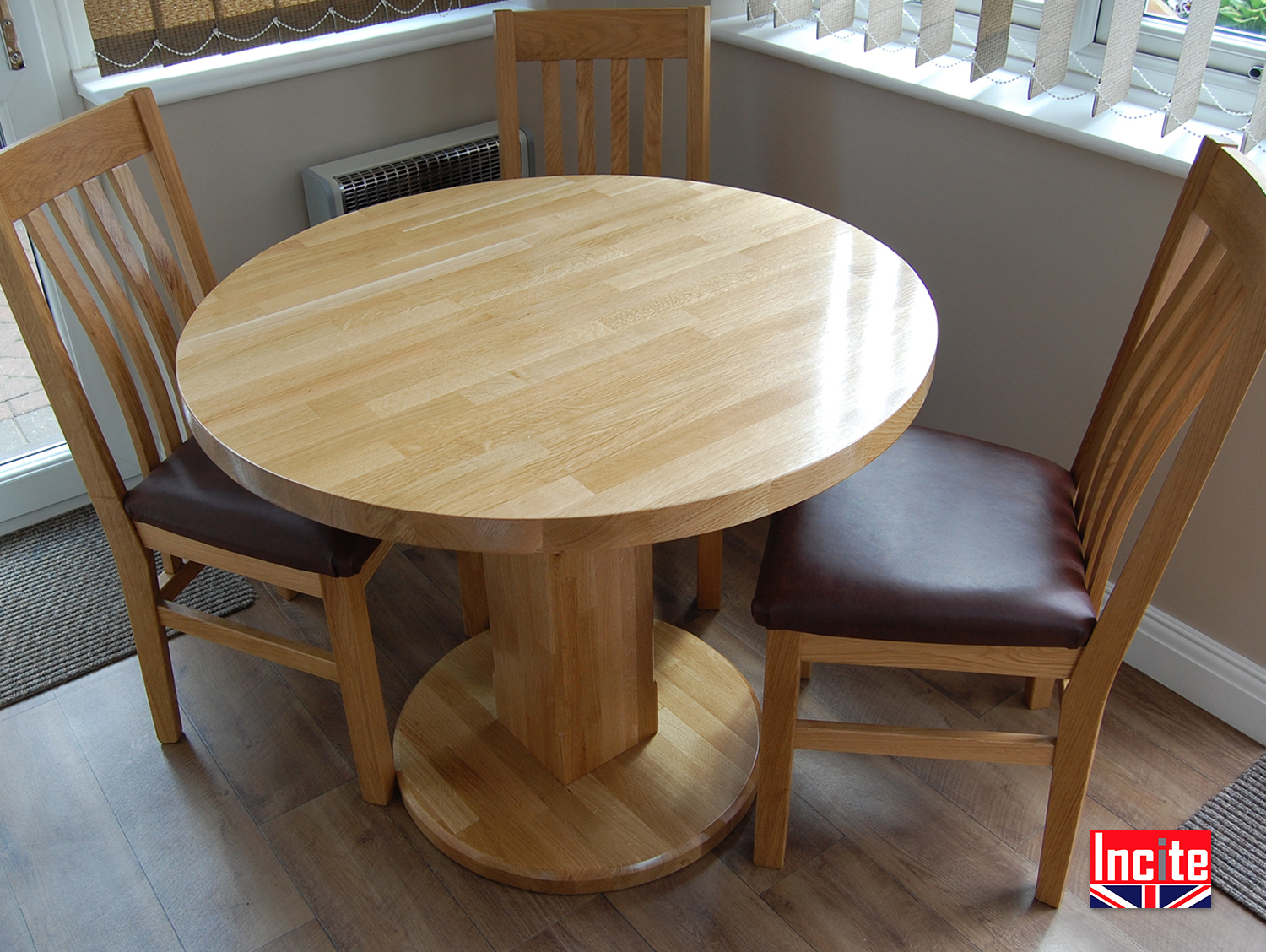 Custom Handmade American Oak Pedestal Round Dining Table